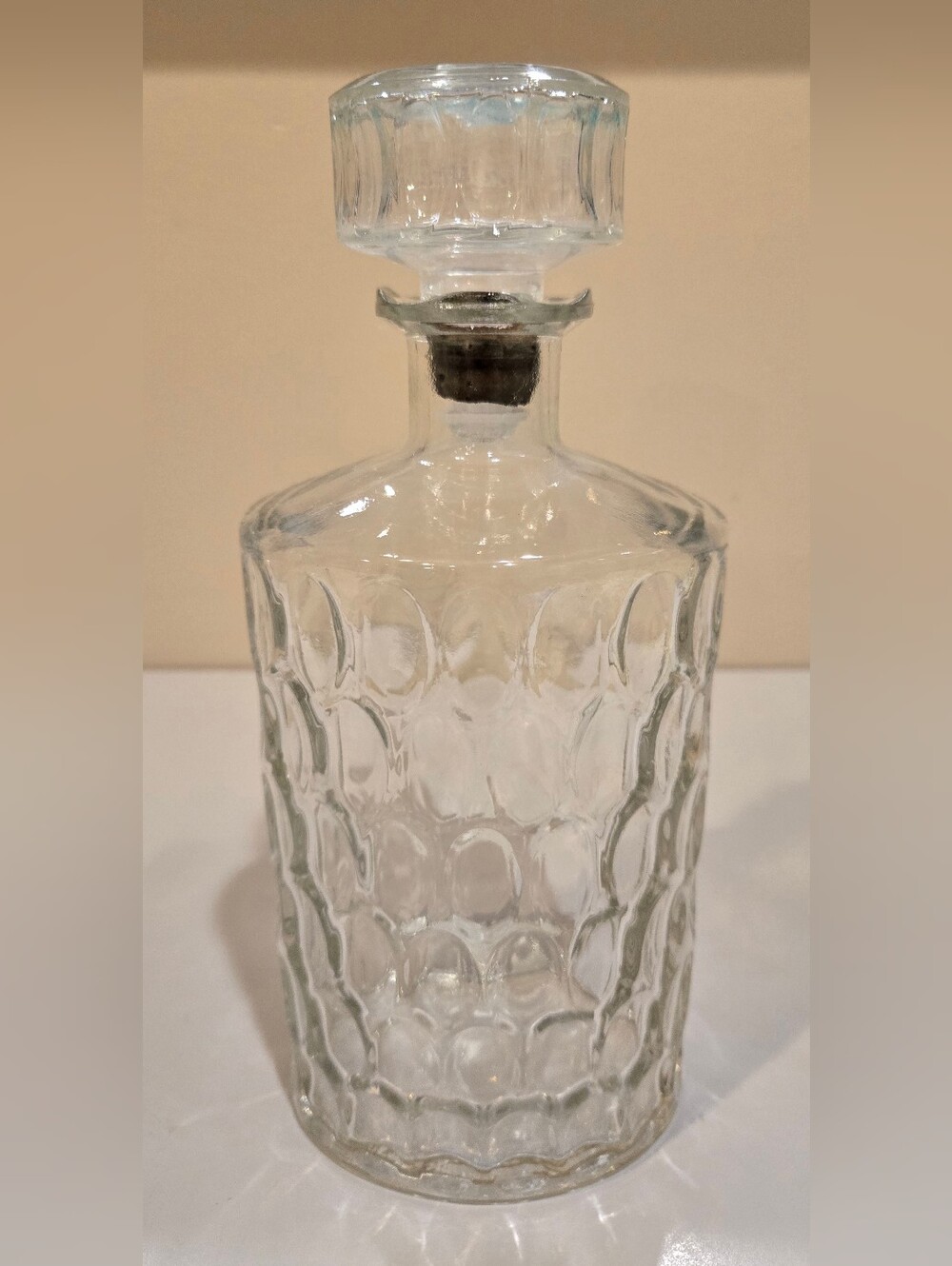 Vintage Clear Glass Decanter with Textured Pattern - Unbranded